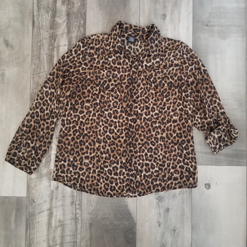 Rue 21 Leopard Print Sheer Button Up Shirt